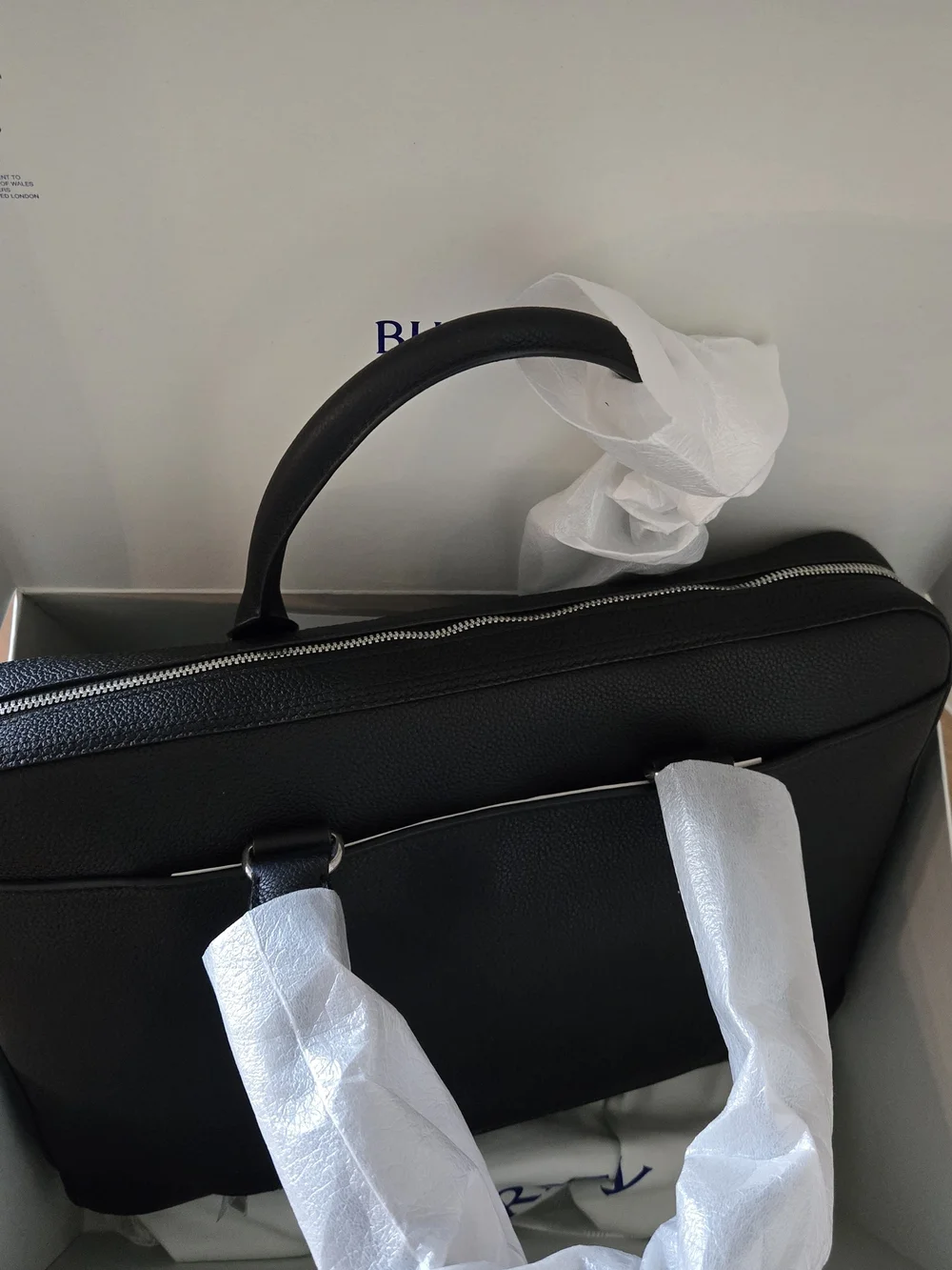 Burberry Knight Stamp Black Leather Briefcase - Sleek Professional Laptop Bag